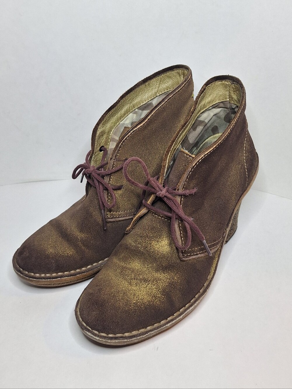 Bussola Gold Distressed Vtg Inspired Wedge Boots Womens Size 40 / US 9 Booties